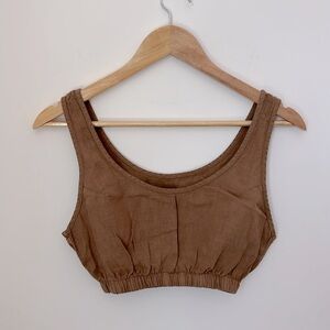 Enza Costa x Revolve Bra Top in Brown Cropped Tank Sleeveless French Linen